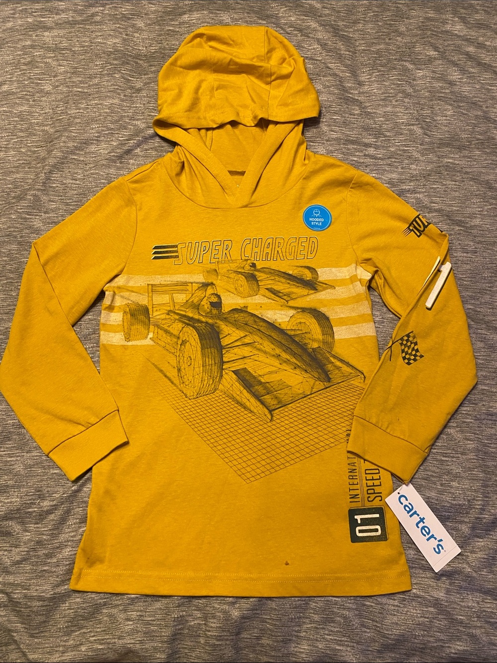 Carter’s Boys Sz 7/7a Hooded T-Shirt Long Sleeve Race Car Design NWT